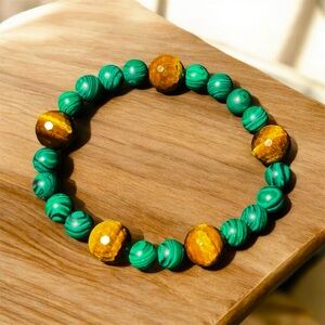 Men’s Malachite and Tigers Eye Beaded Bracelet